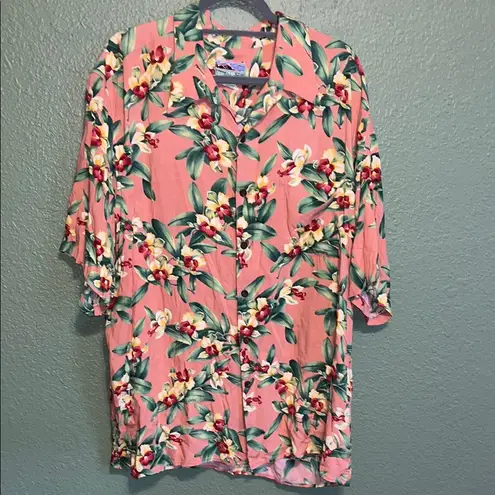 Reyn Spooner Vintage Hawaiian Floral Rayon Camp Shirt Hawaii Tropical Shirt Pink Size XXL