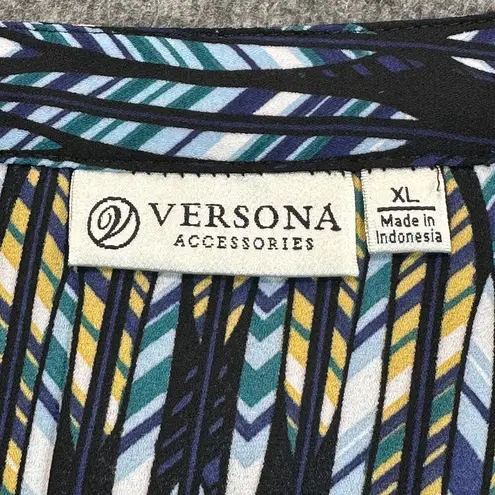 Versona Shirt Womens XL Blue Red Abstract Print Roll Tab Sleeve Pullover Blouse