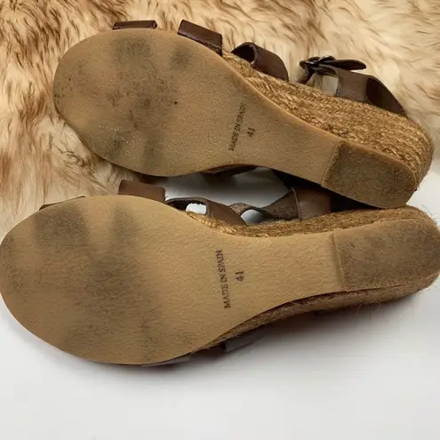 Eric Michael Brown Leather Wedge Espadrille Sandals Hobo Woven