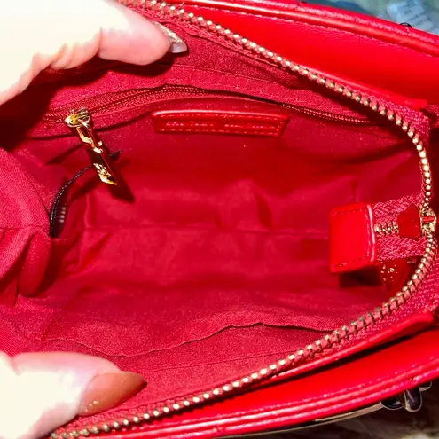 Badgley Mischka Mini Crossbody Tote Red Quilted Studs New With Tags