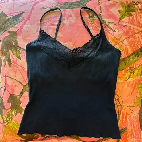 y2k vintage black lace v neck camisole tank top built in bra