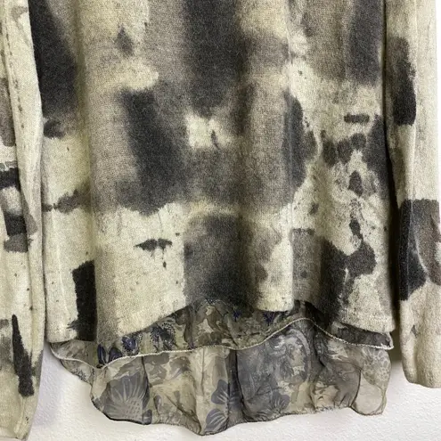 Scandal Italy Sweater Top Long Sleeve Knit Layered Lined Sheer Shirt Pleat Back* Brown Size M