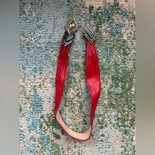 Vintage 80s Revcor red leather metal buckle wrap belt, size small medium