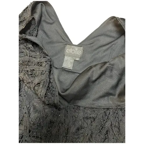 Etoile Beaded Lace V Neck Scallop Lined Vintage Y2K Dress Black XS