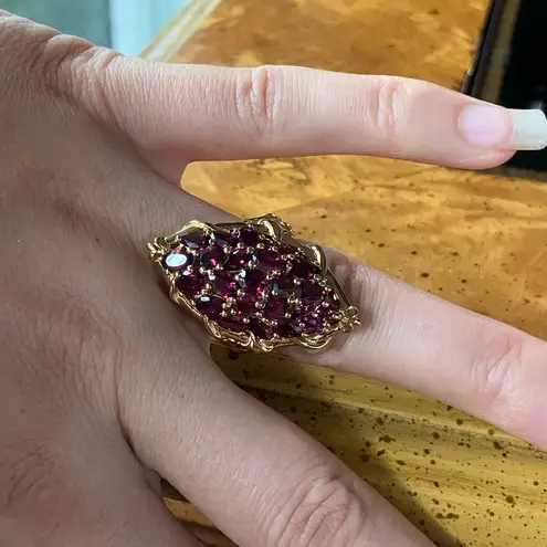 Natural Rhodolite Garnet Sterling Silver Cocktail Ring Size 6 Gold