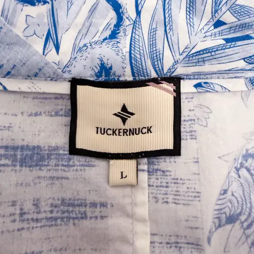 Tuckernuck Blue White Safari Toile 3/4 Sleeve Tie Neck A Line Mini Dress Large