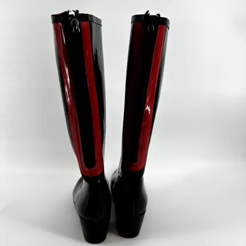 Kate Spade  Knee High Rain Boots Heeled Zip Rubber Waterproof Red Black 9