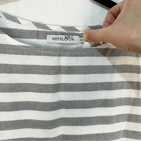 MISSLOOK Gray/White Nautical Striped Long Sleeve Tunic Dress Size 2XL Lagen Look Gray