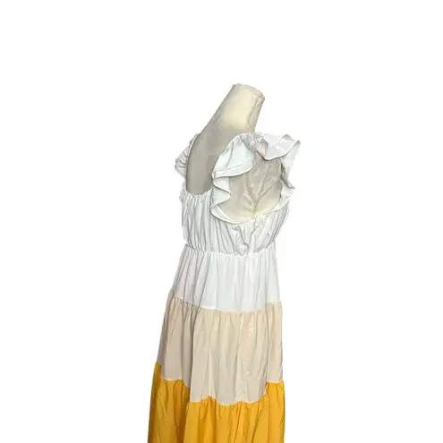 English Factory Sunset Color Block Tiered Maxi Dress Ruffle Sleeves Size M NWT