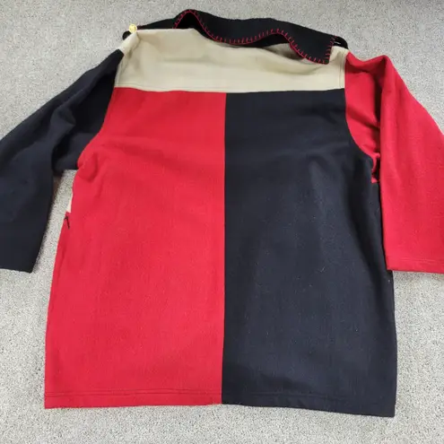 At Ease Women's Wool Cardinal Jacket 1X Red Black Collared Embroidered Patchwork
