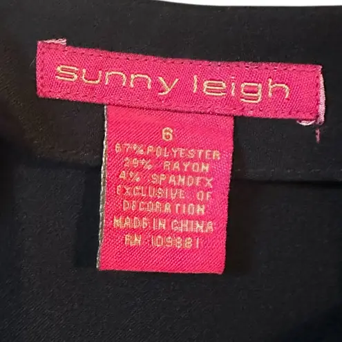 Sunny Leigh Black Gold Embroidered Sequin A-Line Midi Skirt Size 6.