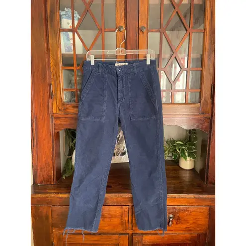 AMO Navy Blue Corduroy Utility Cropped Raw Hem Pants Size 27