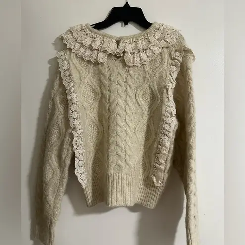 ZARA  Small Cotton Cream Sweater with Pearls