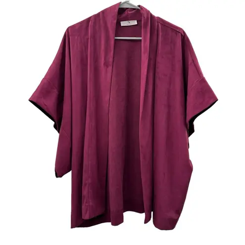 Natori Faux Suede Burgundy Cropped Kimono Half Sleeve Topper Size L Red Size L