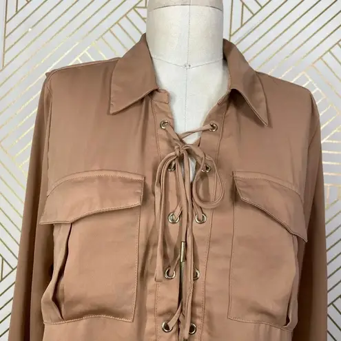 L’Academie Lace Up Long Sleeve Blouse Brown / Tan Brown