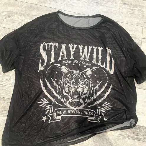 Women’s Black Round Neck Short Sleeves Stay Wild Black Graphic T