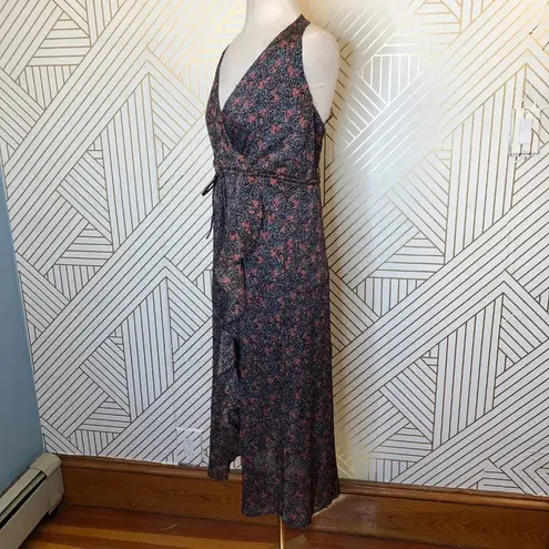 Avec Les Filles Blue Floral Wrap Ruffle Maxi Dress