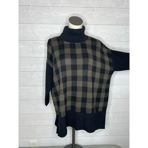 Loft Outlet black/taupe buffalo check oversize tunic sweater NWT Size Large Black - Image 2