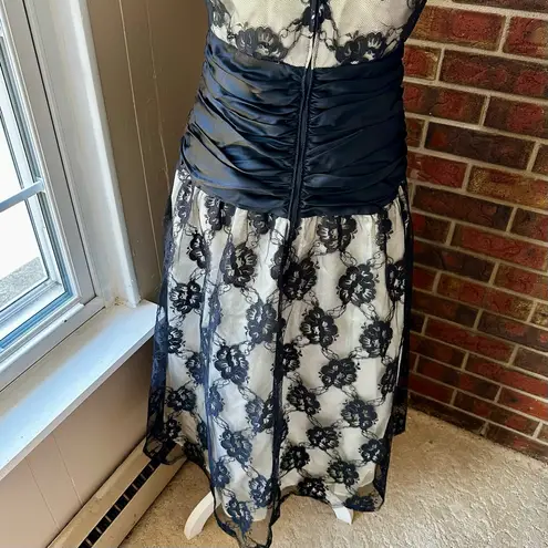 80s 90s Vintage Tea Length Black Lace Spaghetti Strap Dress Junior Prom Cosplay Size undefined