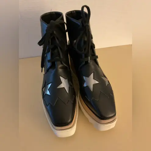 Stella McCartney women Black vegan leather platform Star Eysle star boots 5.5