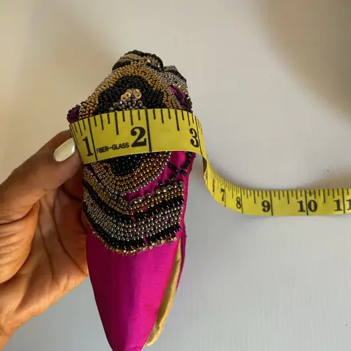 Mexican Beaded Padded Headband Fuchsia Turban Style Boho Embroidered Accessory Black