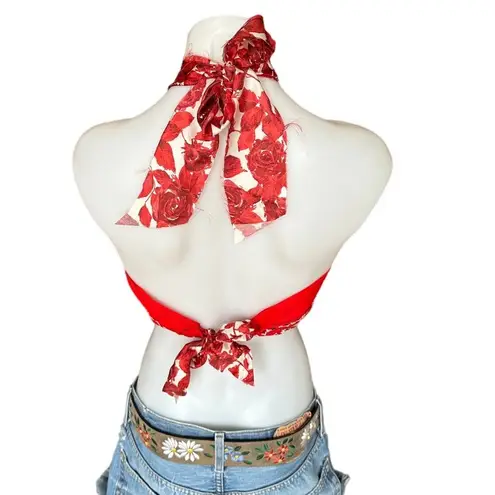 Bandana Halter Top Cropped One Size Festival Western Red Handcrafted Unique NEW