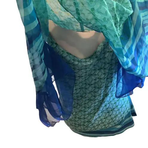 Live and let live Blue and Green Flowy Blouse Multiple Ways to Wear. WORN ONCE - Image 3