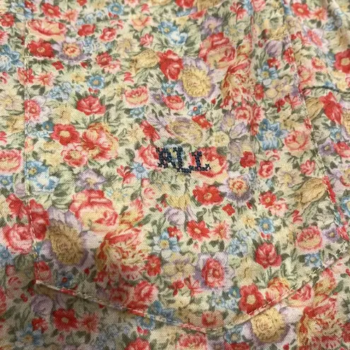 Lauren Ralph Lauren 60s 70s Floral Cottage Core Bohemian Tie Waist Crop Top Yellow Size 12