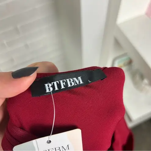 NWT BTFBM Red Stretchy One Shoulder Cut Out Leg Slit Maxi Dress Size L Size L