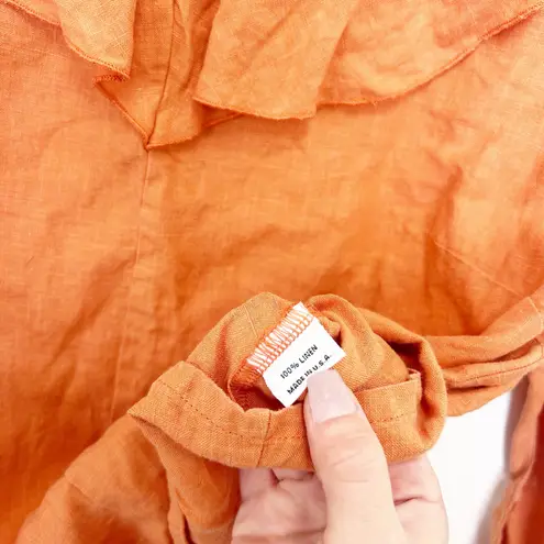 Bryn Walker Orange 100% Linen Ruffle Neck Shirt Sz M