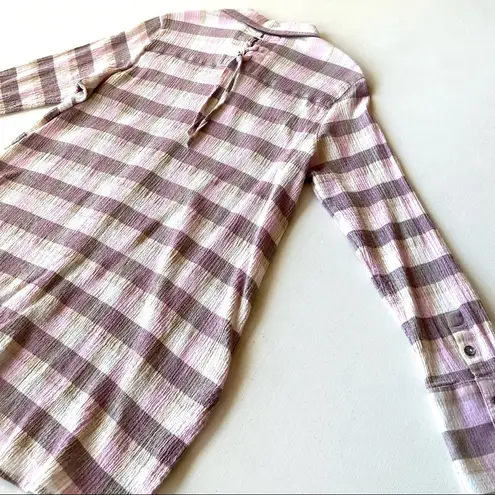 Soft Surroundings Gauze Button Down Checked Blouse