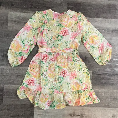 Julia Jordan Floral Long Sleeve Crinkled Satin Babyboll Dress