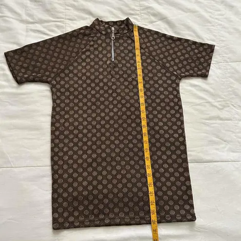 Vintage Brown tan polka knit jacquard dot quarter zip biker look top size large