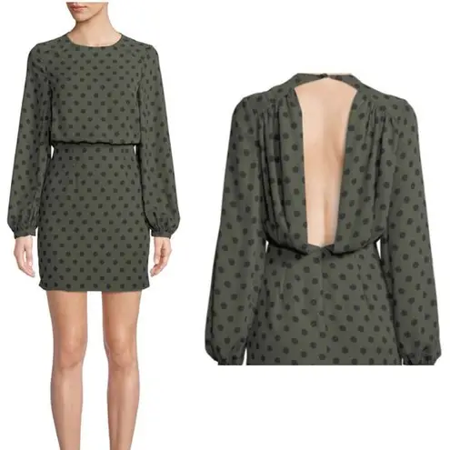 Fame and Partners  Green Black Polka Dot Puff Sleeve Mini Dress Open Back 2 NWT