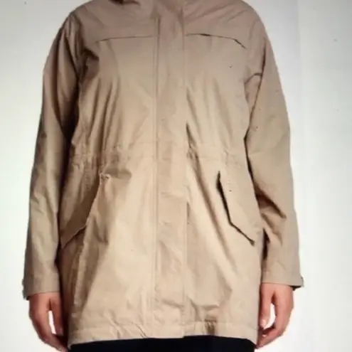NYDJ Brushed Twill Anorak tan beige Plus Size hooded pockets zipper Jacket 1X