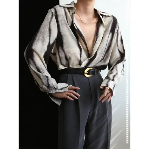 Commense Sophisticated Tie Dye Oversized Button Down Shirt Black Avant Garde M Size M