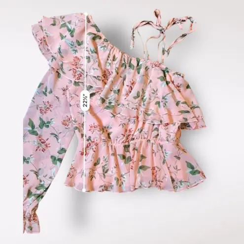Endless Rose Coral Pink Ruffled One Shoulder Floral Top Size M