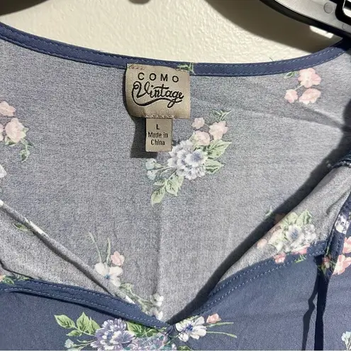 Como vintage Blue-Gray Blouse with Tie Front and Relaxed Fit (993)