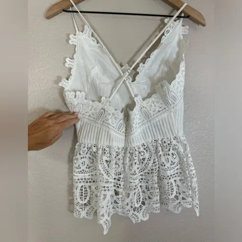 Endless Rose White Eyelet Lace Peplum Plunge Crochet Strappy Tank Top Small