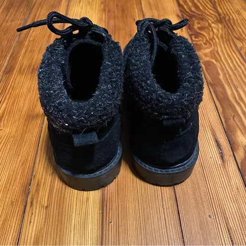 Predictions Womens Leather Boots Black Suede Lace up Cuff Ankle Size 7