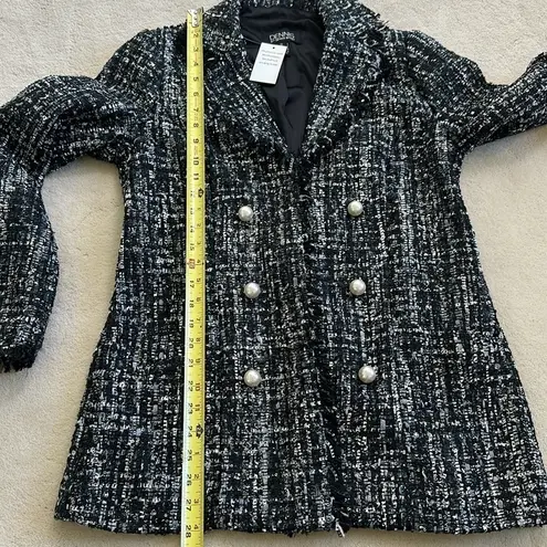 Dennis Basso Lurex Tweed Black Blue Silver Jacket with Fringe