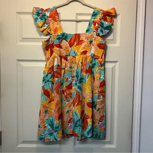 JODIFL Sleeveless Dress Floral Print Vibrant Babydoll Hawaiian Womens Size Small