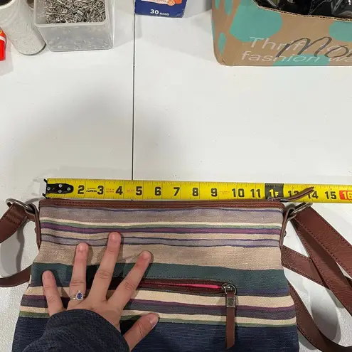 The Sak Canvas Stripe Shoulder Bag Boho Peace Sign Everyday Retro