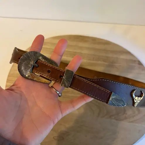 Leegin 1990 USA Brown Genuine Leather Animal Studded Western Belt Size Small