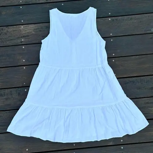 White Linen Mini Dress Babydoll Dress w/ Button