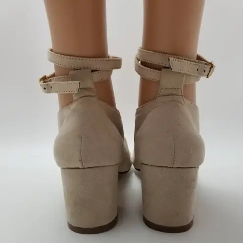 London Rebel Ankle Strap Womens Block Heels Shoes Beige Size EUR 39