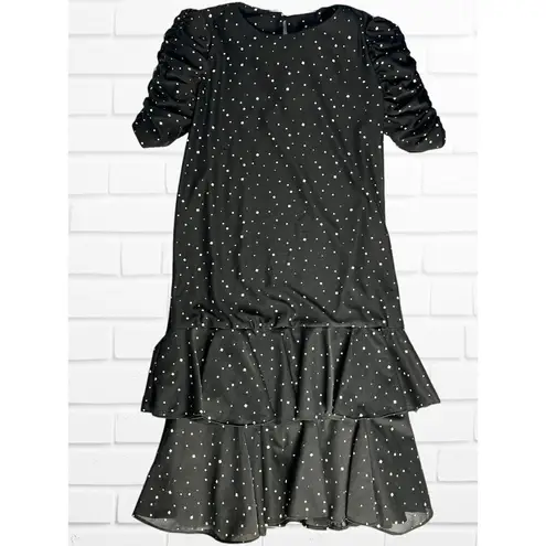 Vintage 1980s KR of NY Dress‎ Women's 7/8 Black White Polka Dot Puffy Sleeves