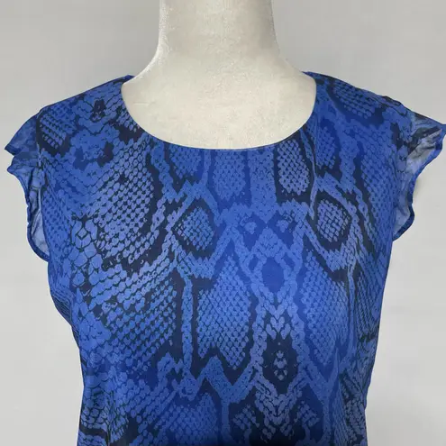 New G by Giuliana Snake Print Mesh Flutter Cap Sleeve Top Aria Blue Size XS