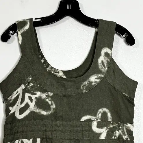 Lole ' Khaki Green Tie Dye Flowers Sleeveless Linen Blend Dress Women's Size 6