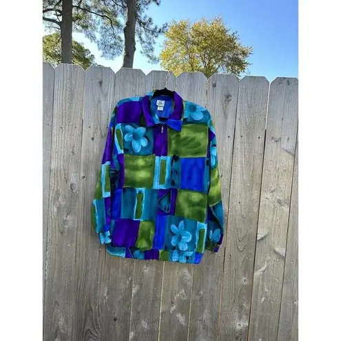 Vintage 90s Sport Savvy women Windbreaker Jacket Full Zip Floral Medium Purple Blue